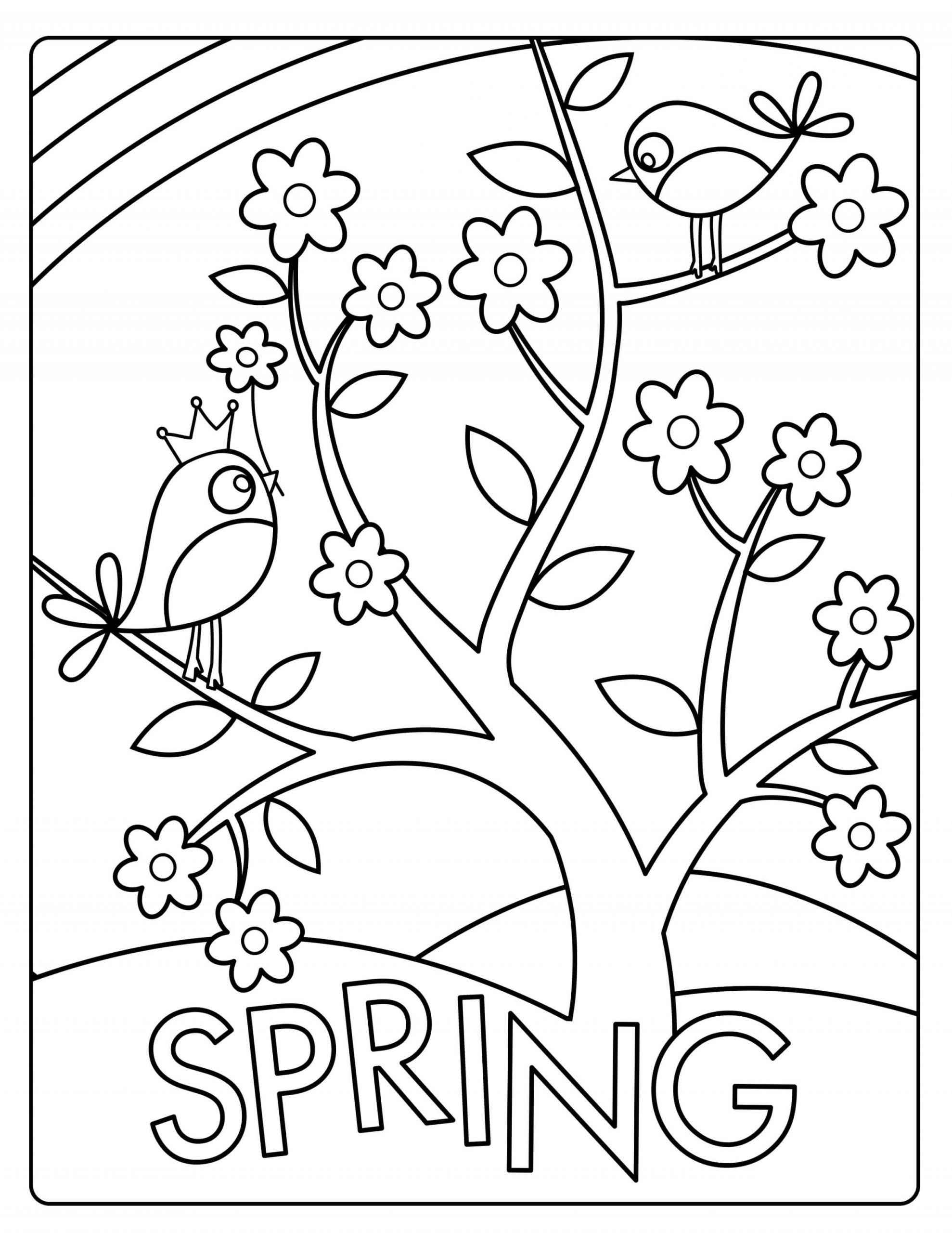 Målarbild Bird on the Tree in Spring