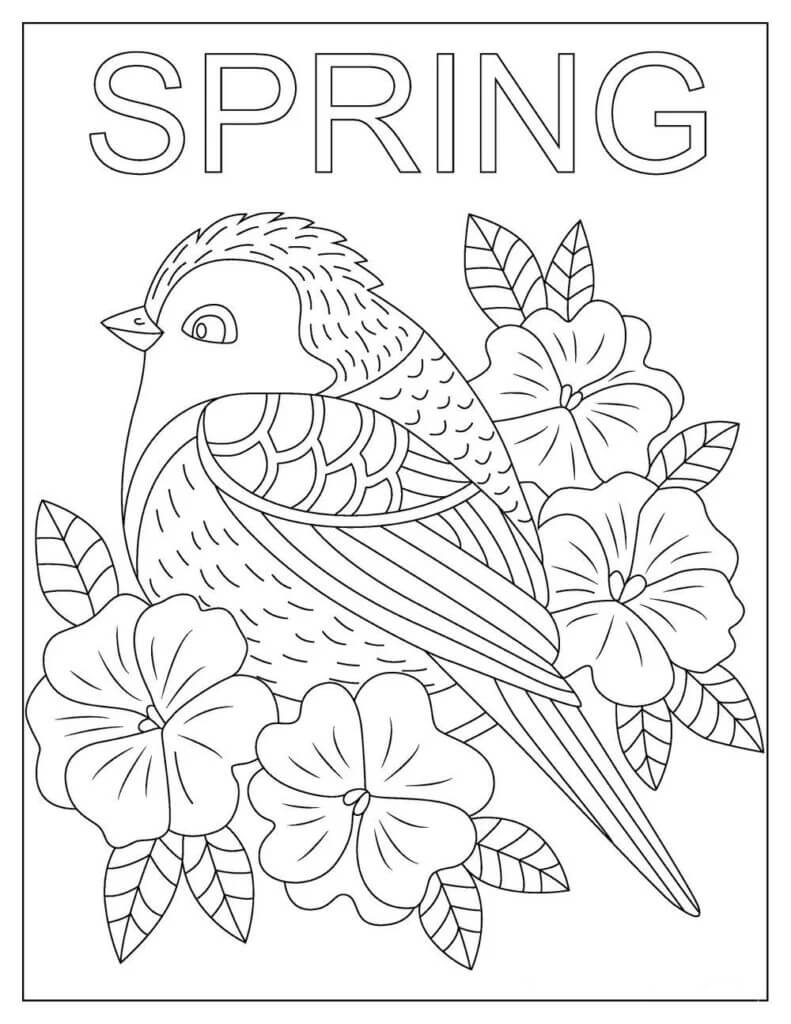 Målarbild Bird with Flowers in Spring