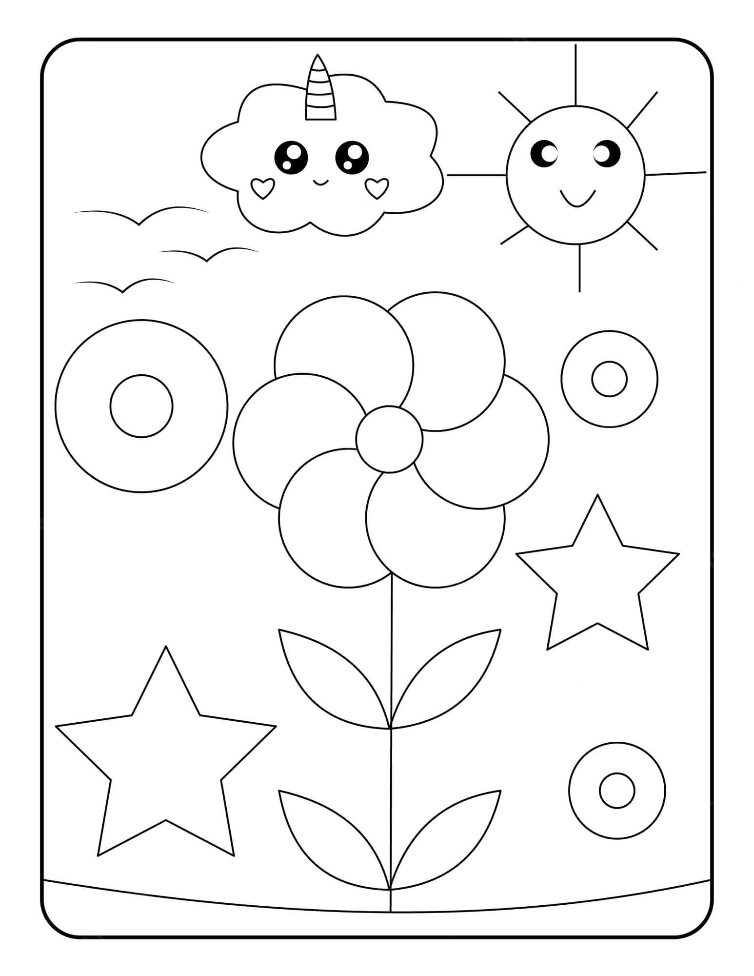 Målarbild Blomma med Sol och Moln