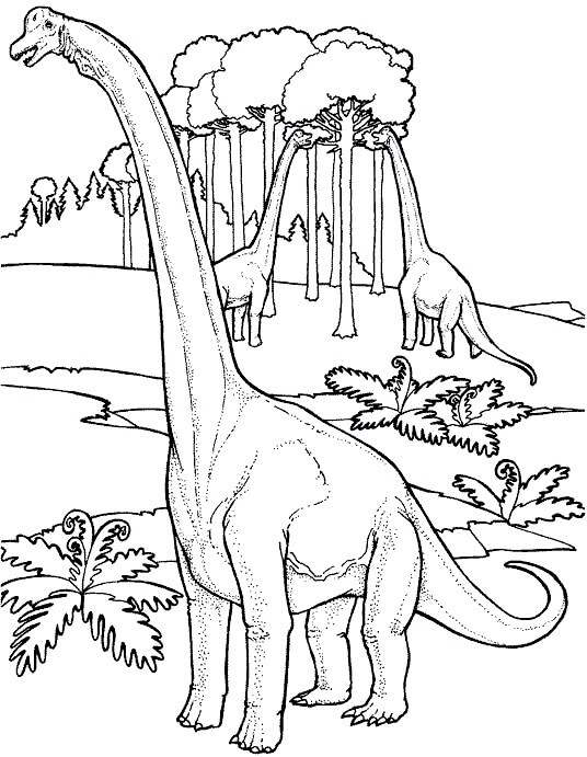 Målarbild Brachiosaurus Nära Träd