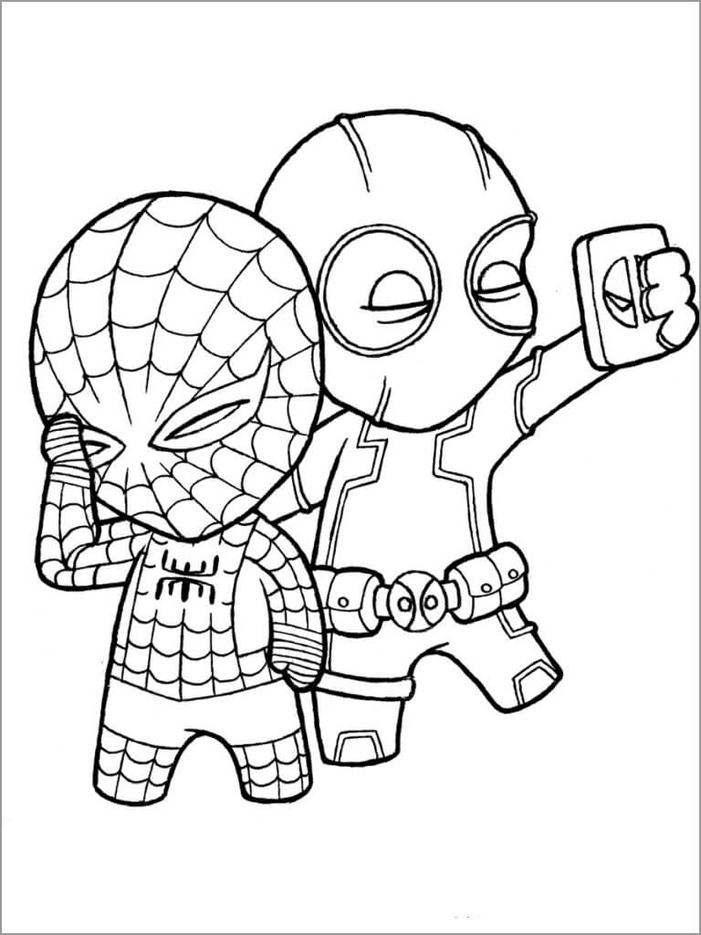 Målarbild Chibi Spindelmannen och Deadpool
