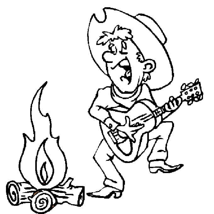 Målarbild Cowboy Spelar Gitarr
