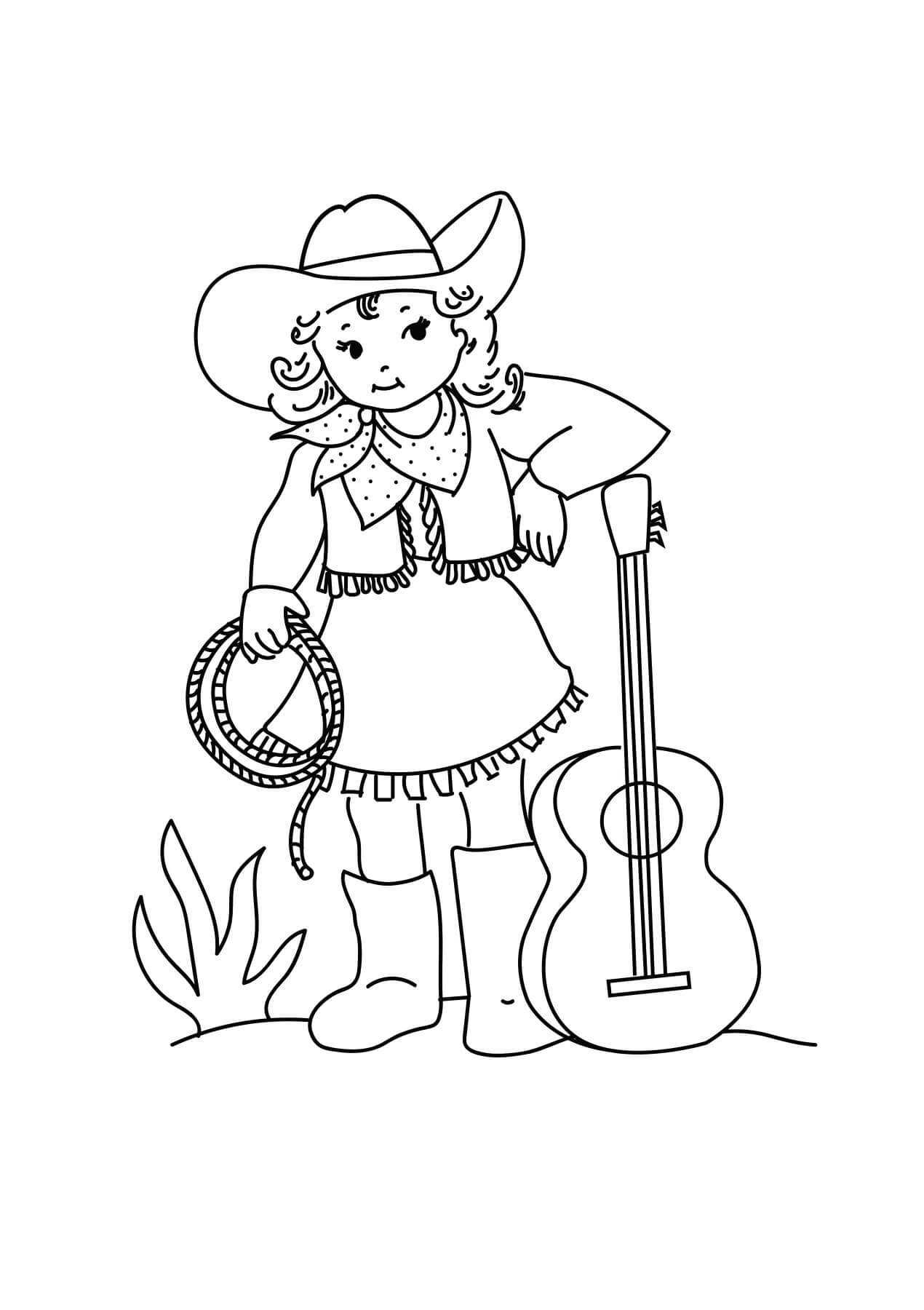Målarbild Cowgirl Spelar Gitarr