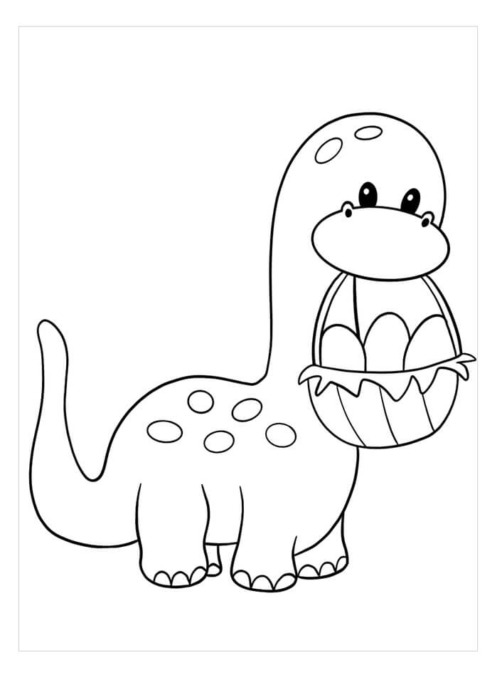 Målarbild Dinosaurie Med Påskkorg