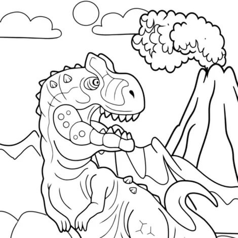 Målarbild Dinosaurie och Vulkan