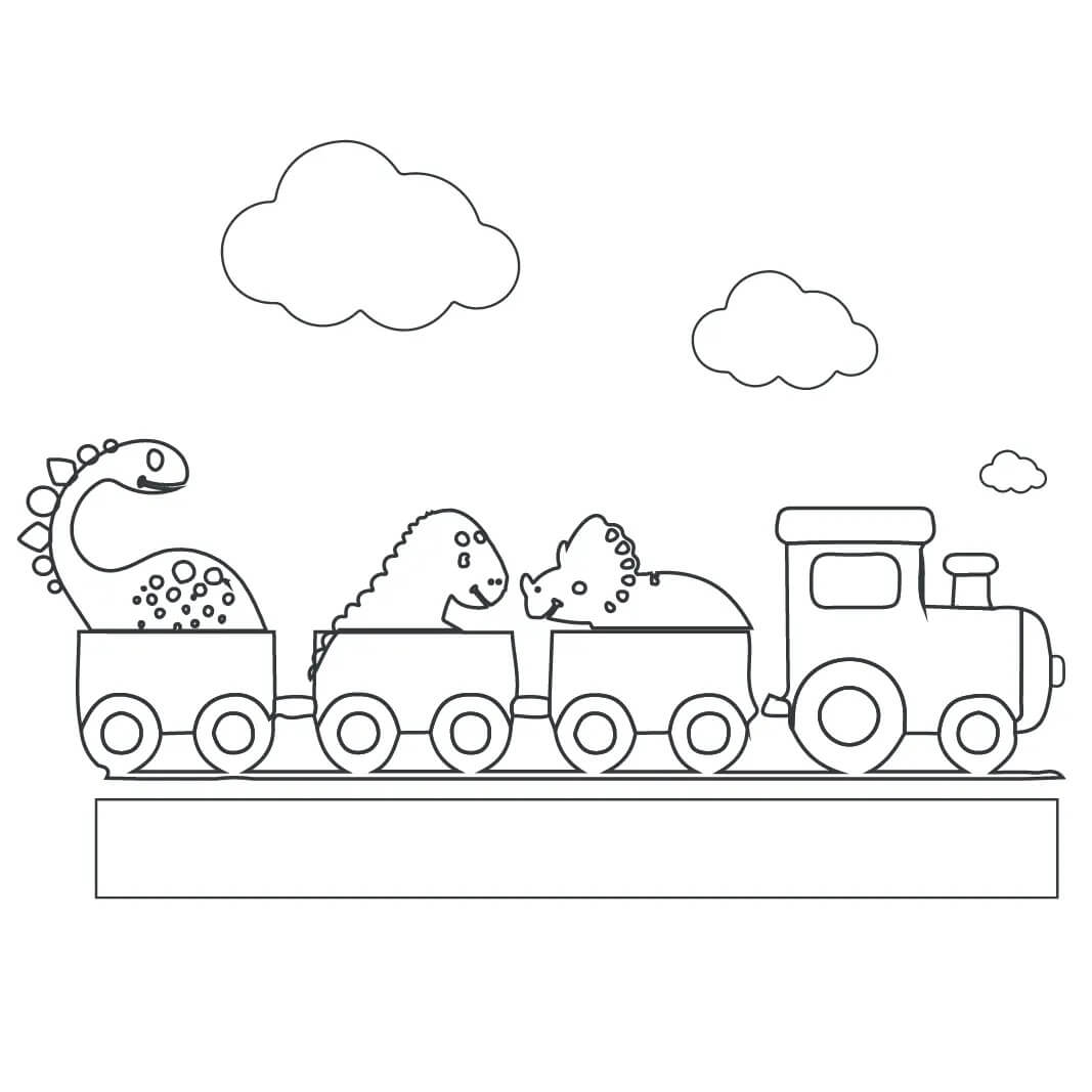 Målarbild Dinosaurier På Tåget