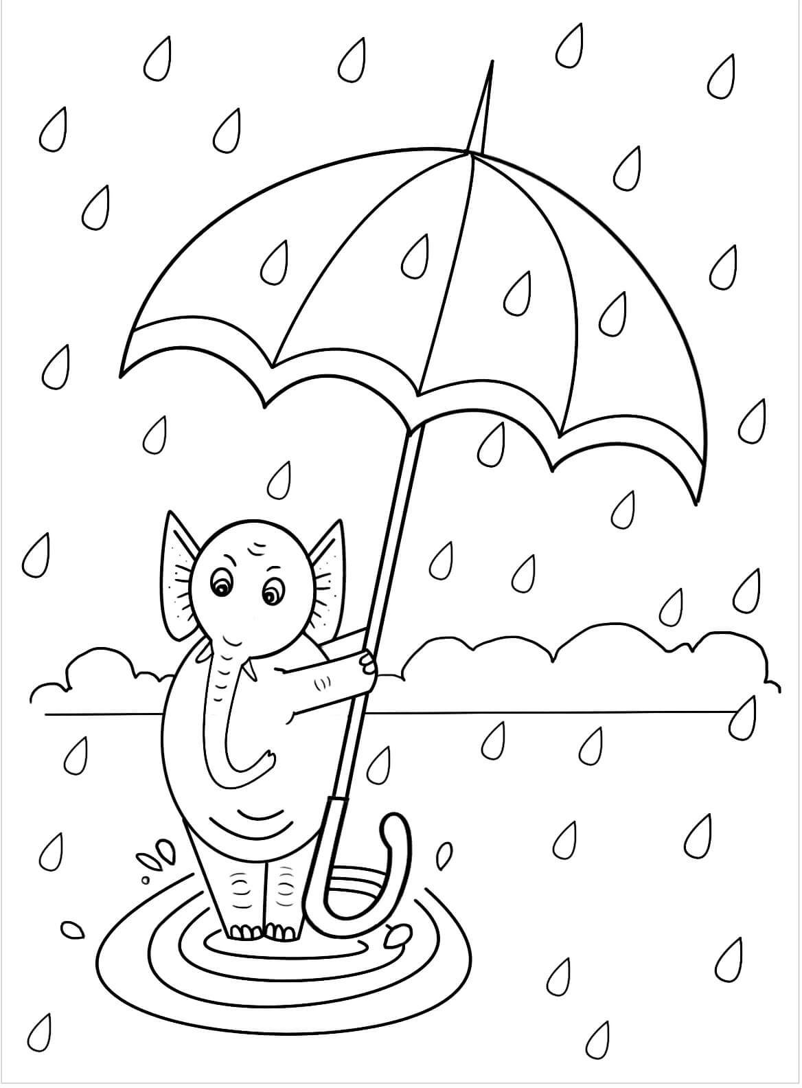 Målarbild Elefant med Paraply