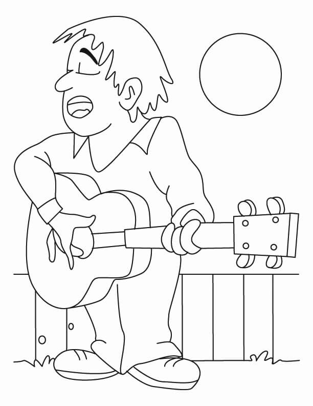 Målarbild En Man Spelar Gitarr