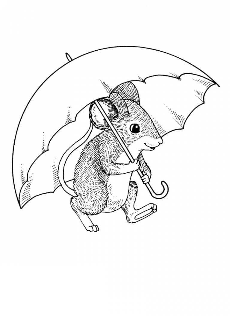 Målarbild En Mus Håller Paraply