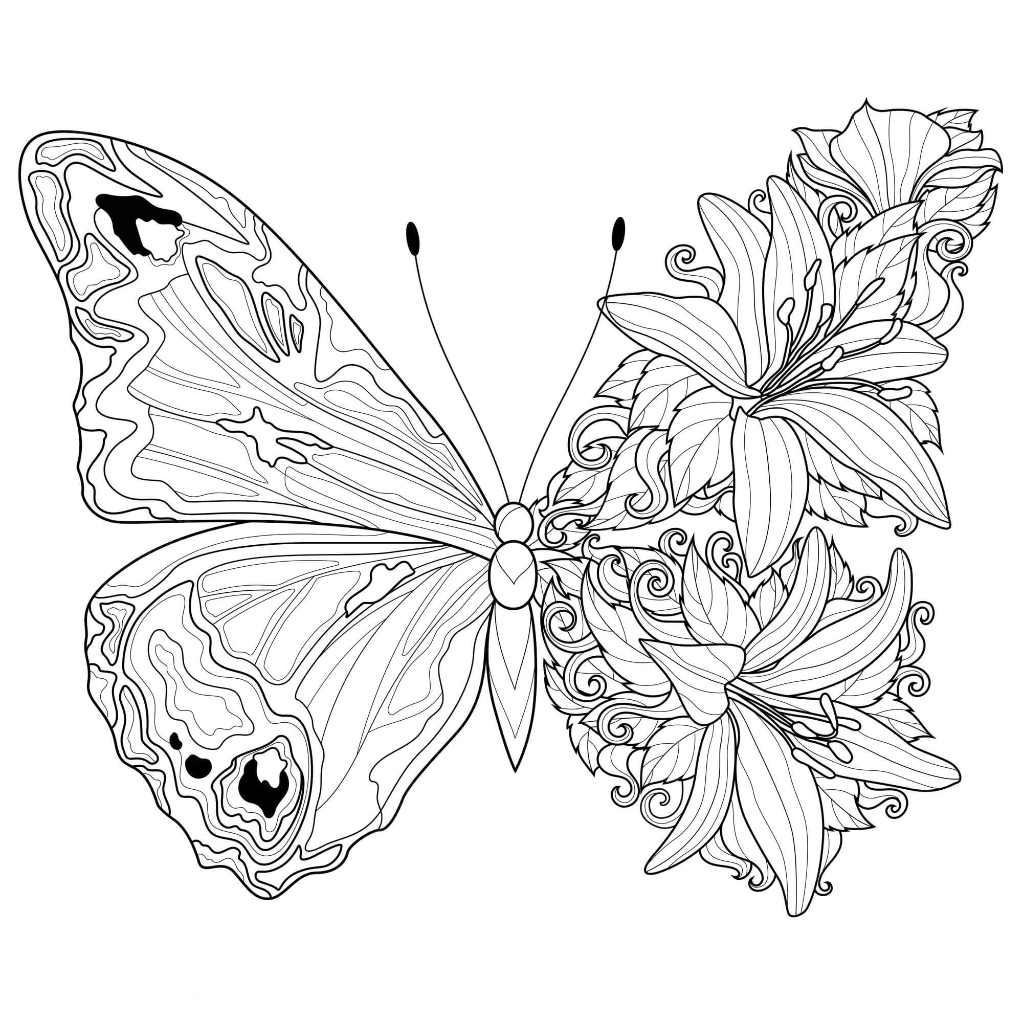 Målarbild Fjäril med Blommor