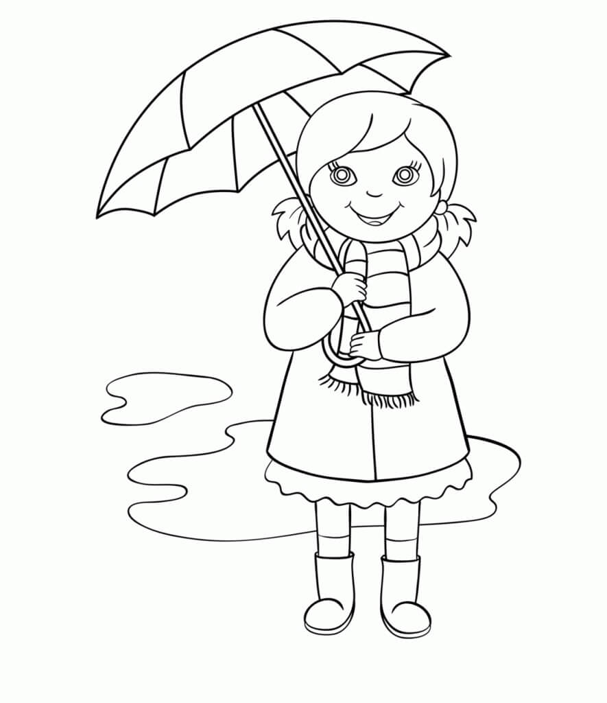 Målarbild Flickan Håller Paraplyet