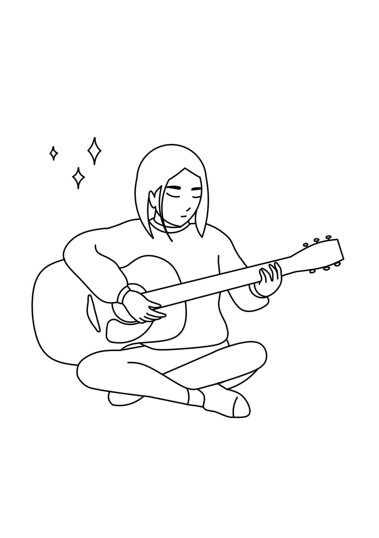 Målarbild Flickan Spelar Gitarr