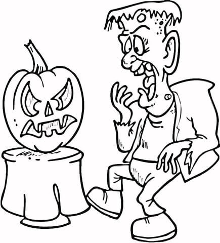 Målarbild Frankenstein och en Pumpa
