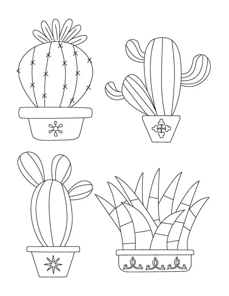 Målarbild Fyra Kaktuskruka