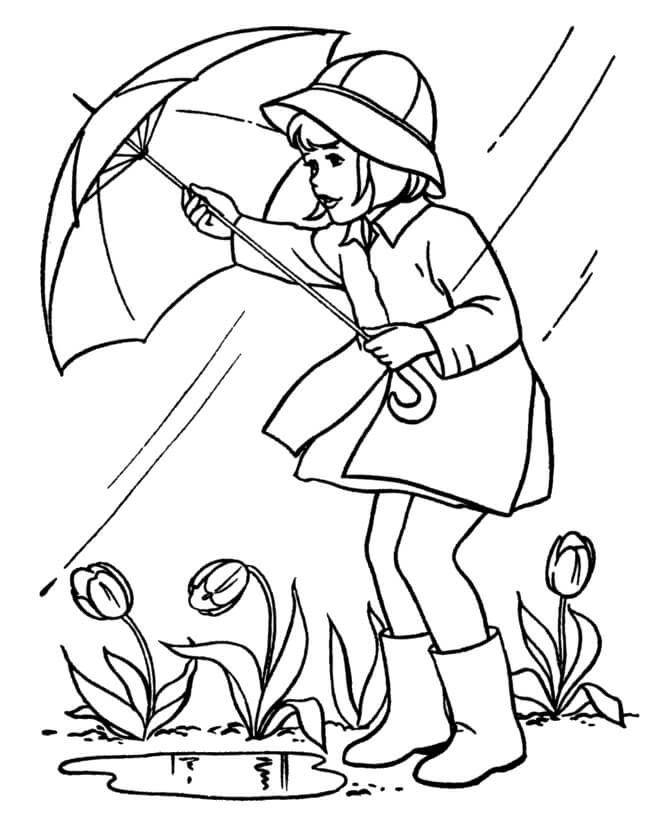 Målarbild Girl Holding An Umbrella in Spring