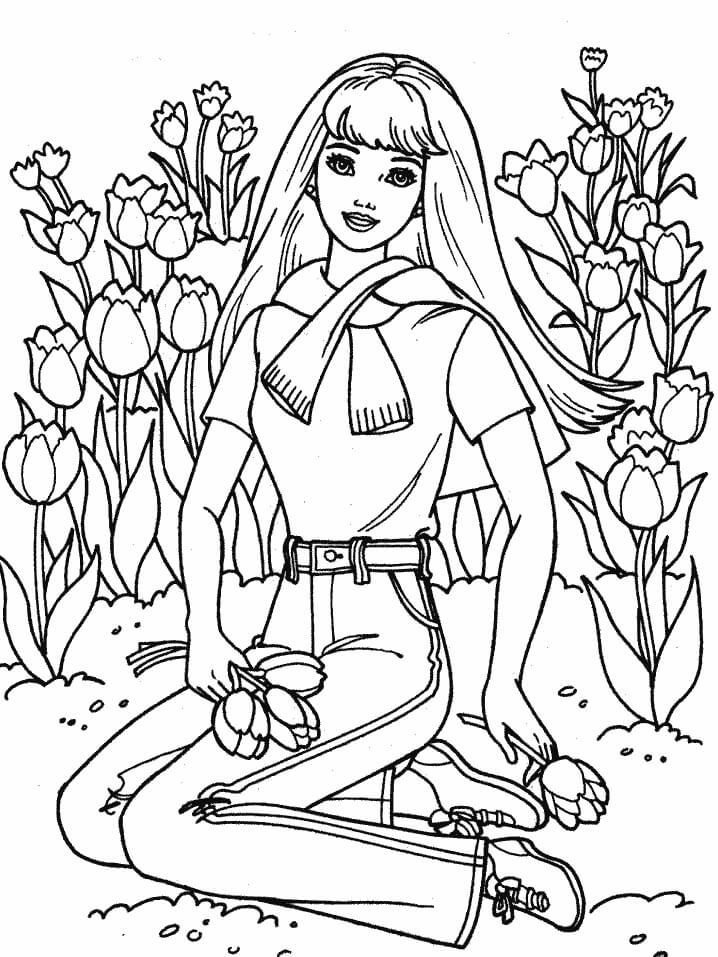 Målarbild Girl With Flowers Garden in Spring