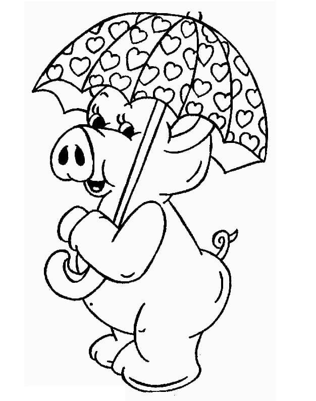 Målarbild Gris med Paraply