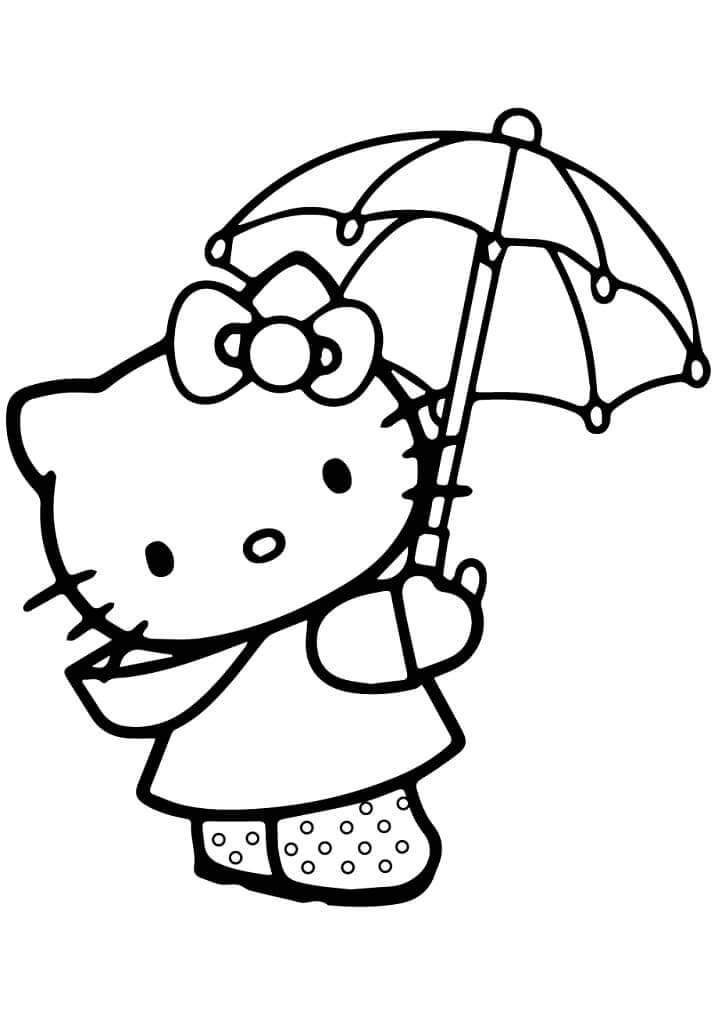 Målarbild Hello Kitty Håller Paraply