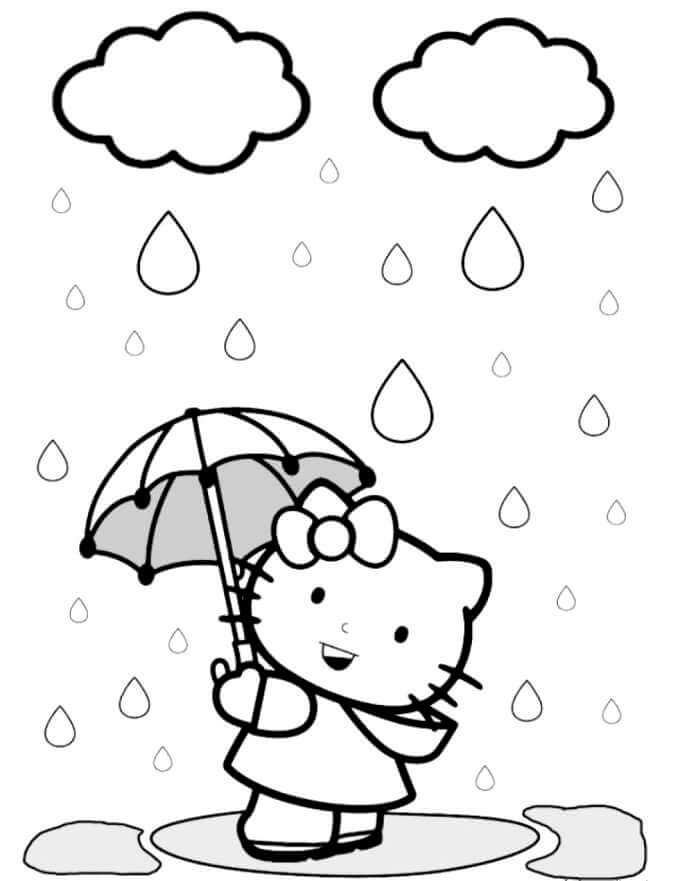 Målarbild Hello Kitty med Paraply