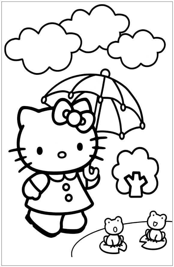 Målarbild Hello Kitty och Paraply