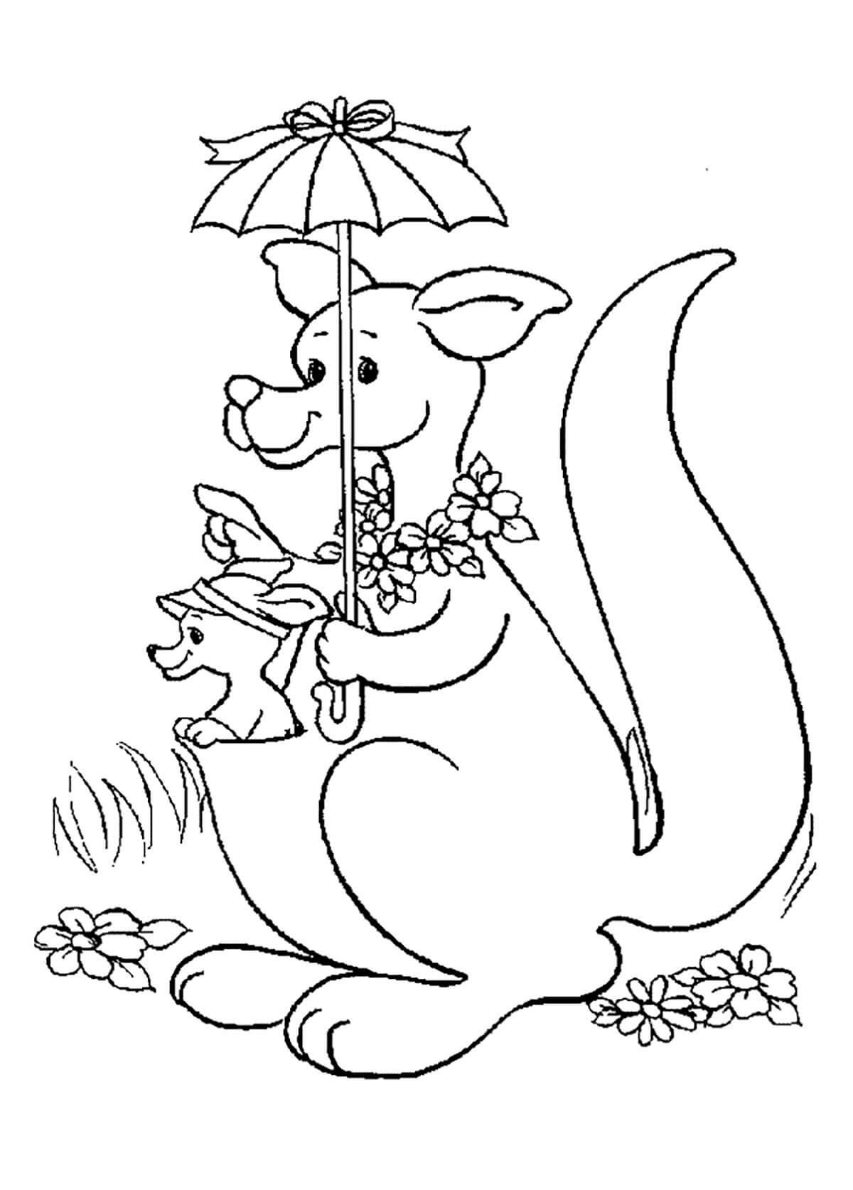 Målarbild Känguru med Paraply