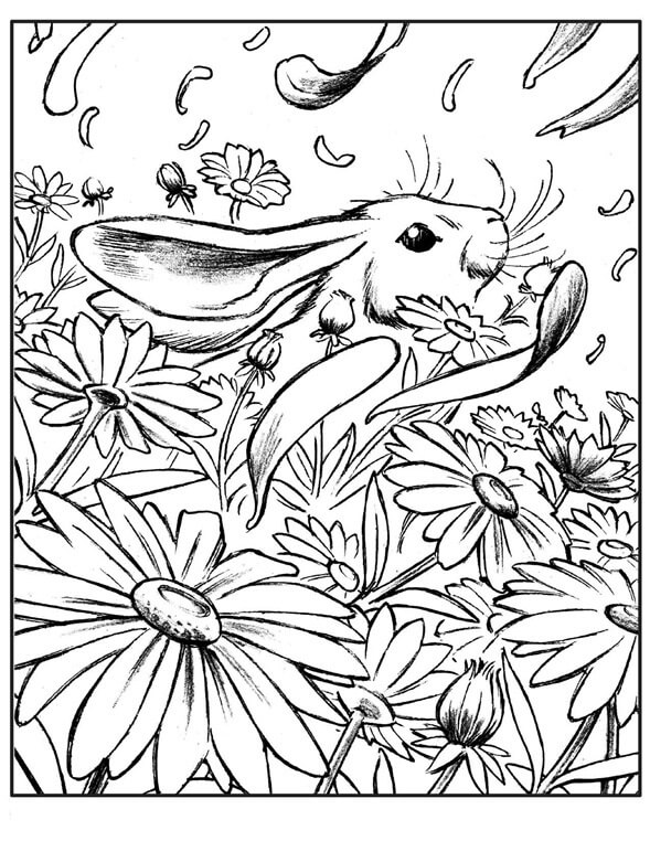 Målarbild Kanin i Blomsterträdgården