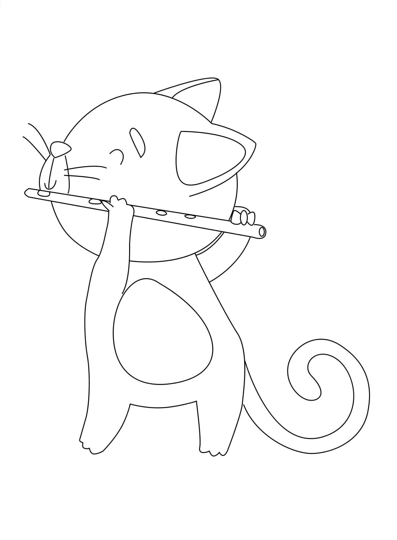 Målarbild Katt Spelar Flöjt