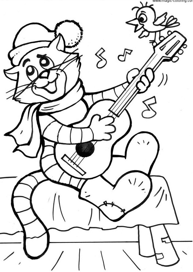Målarbild Katten Matroskin Spelar Gitarr