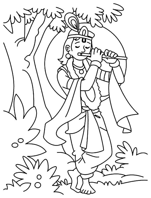Målarbild Krishna och Flöjt