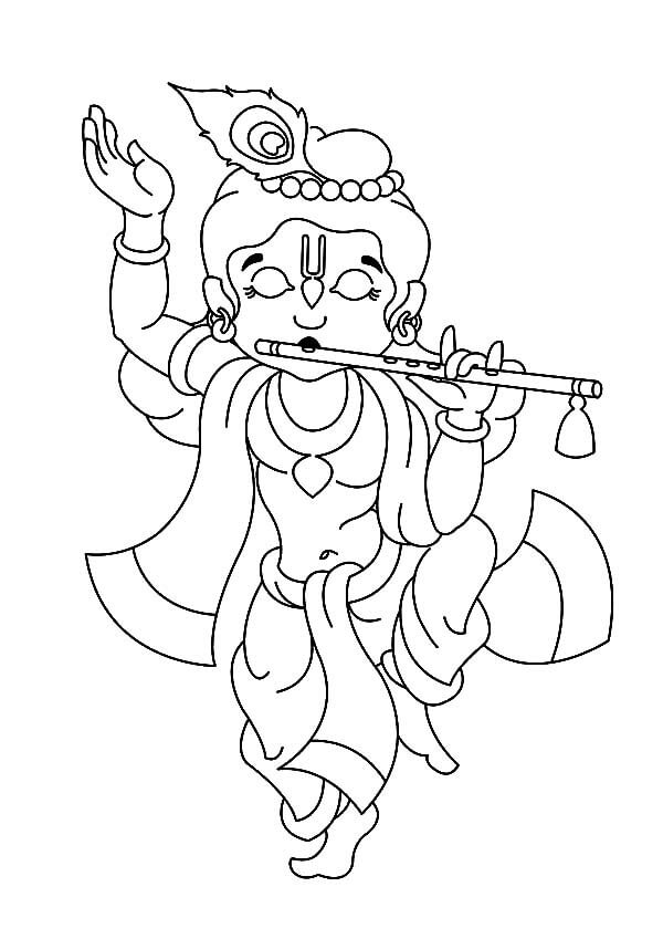 Målarbild Krishna Spelar Flöjt