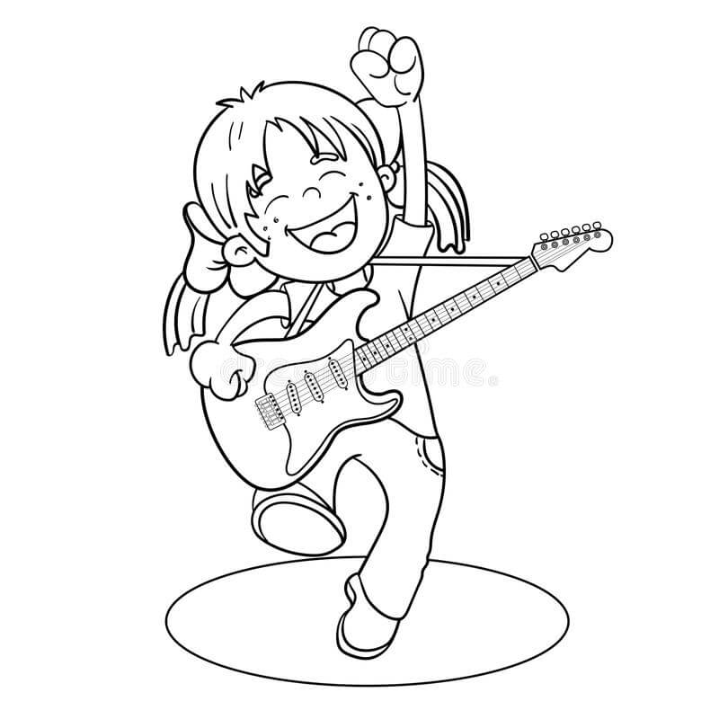 Målarbild Liten Flicka med Gitarr