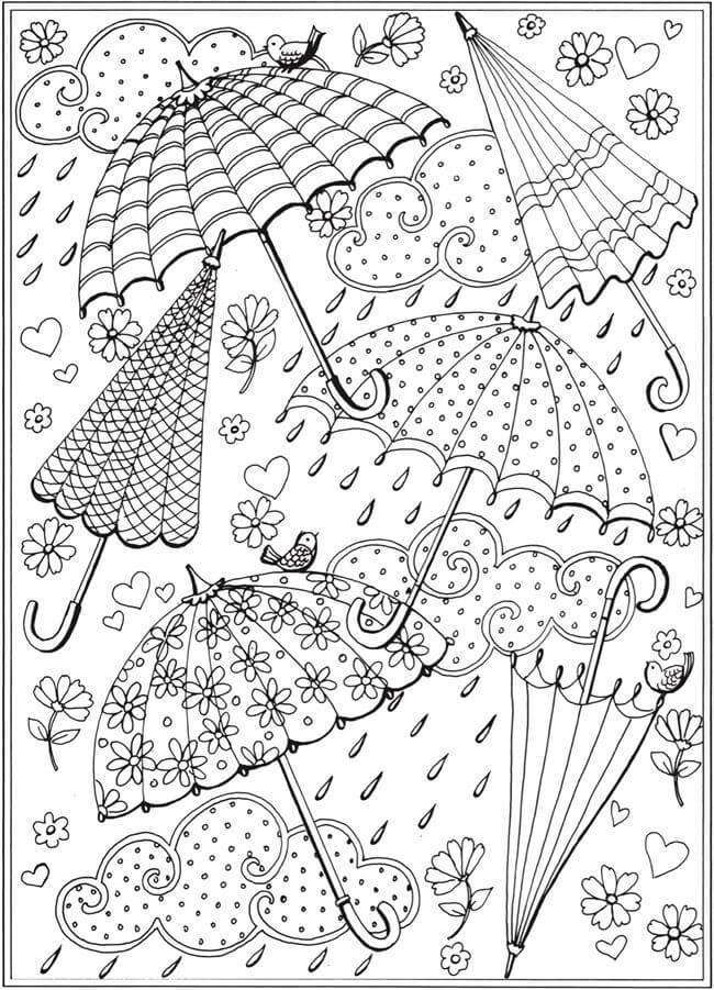 Målarbild Många Paraplyer