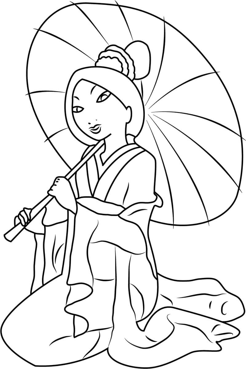 Målarbild Mulan med Paraply