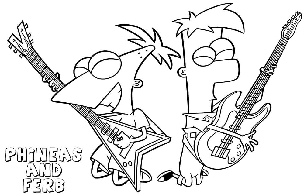 Målarbild Phineas och Ferb Spelar Gitarr