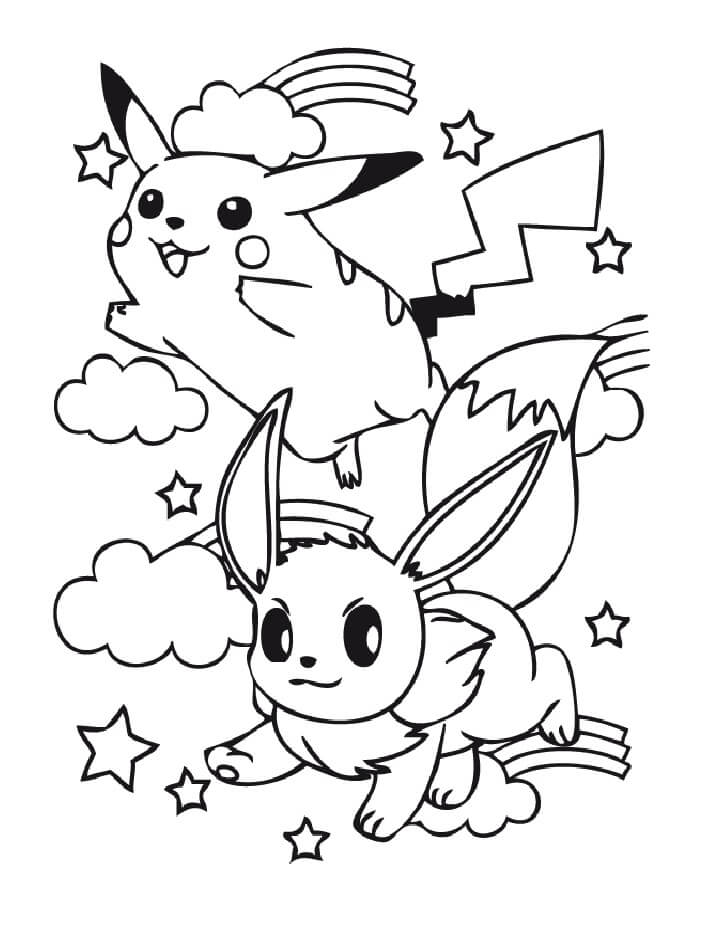 Målarbild Pikachu et Eevee