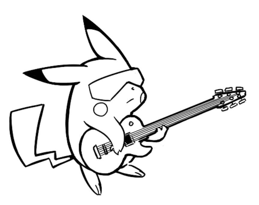 Målarbild Pikachu Spelar Gitarr