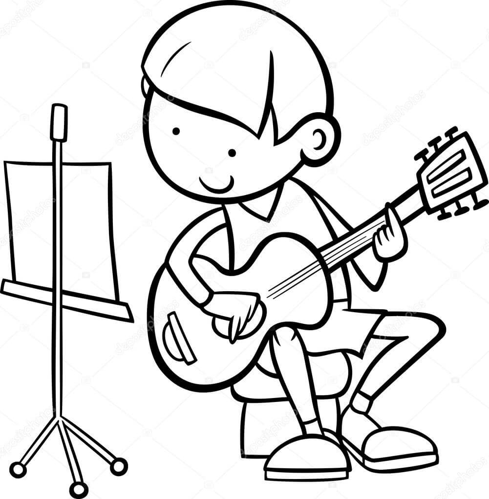 Målarbild Pojken Spelar Gitarr