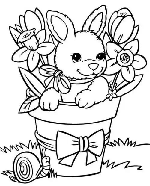 Målarbild Rabbit with Flowers and Snail in the Spring