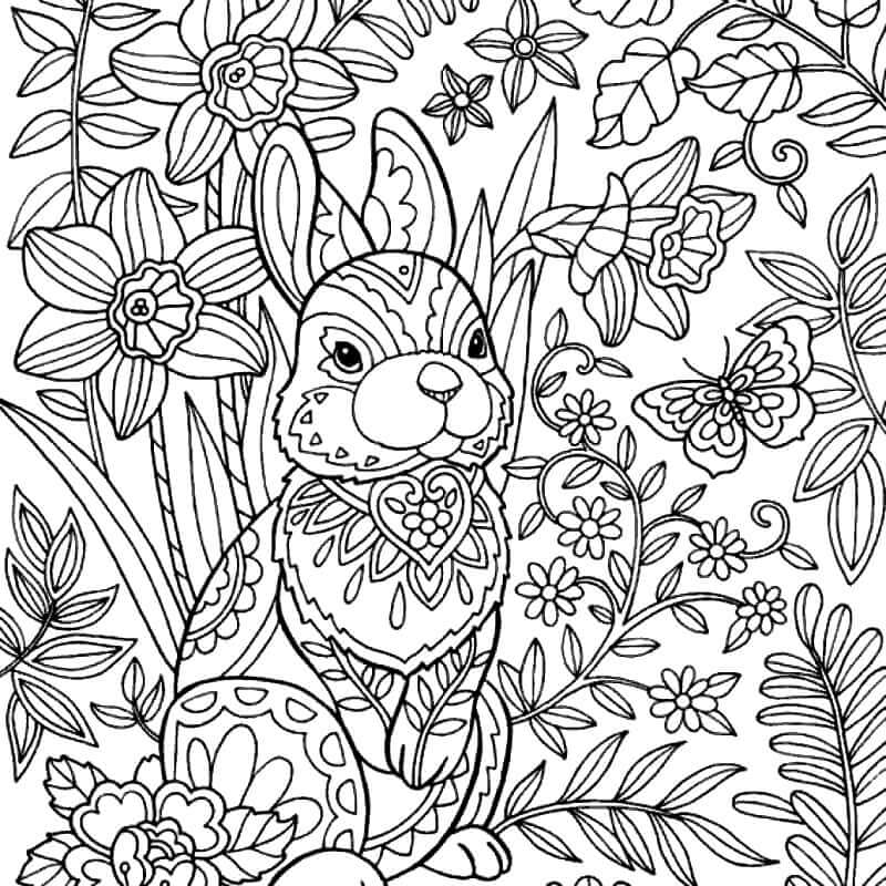 Målarbild Rabbit with Flowers in Spring