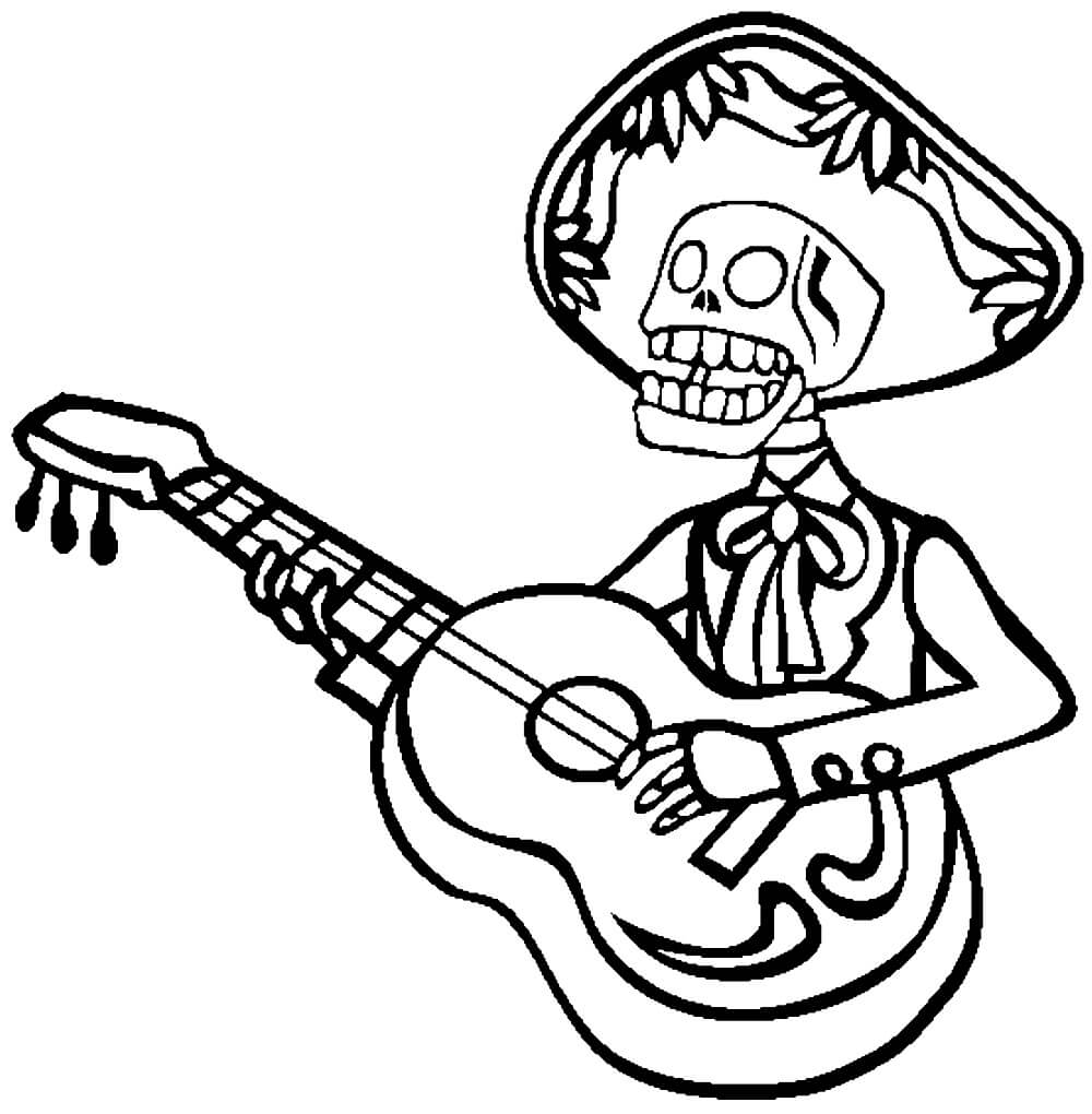 Målarbild Skeleton Spelar Gitarr
