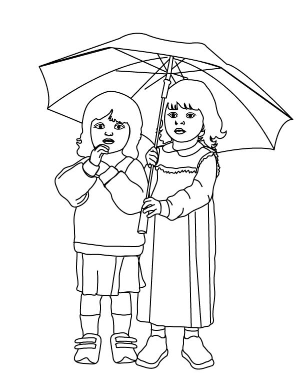 Målarbild Små Flickor med Paraply