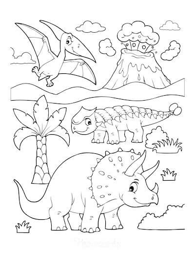 Målarbild Tre Dinosaurier
