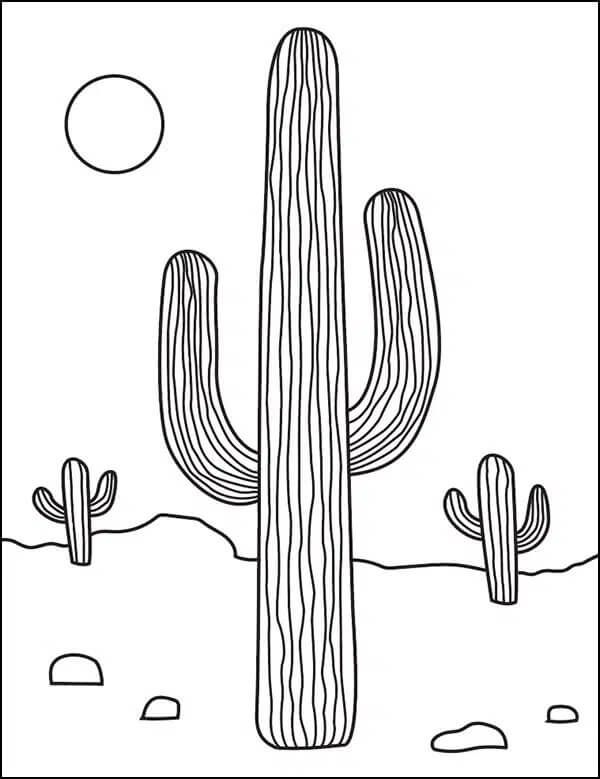 Målarbild Tre Kaktusar i öknen
