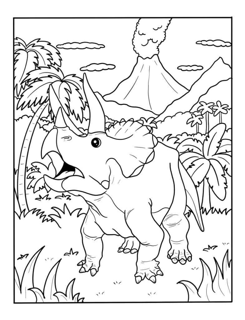 Målarbild Triceratops Dinosaurie