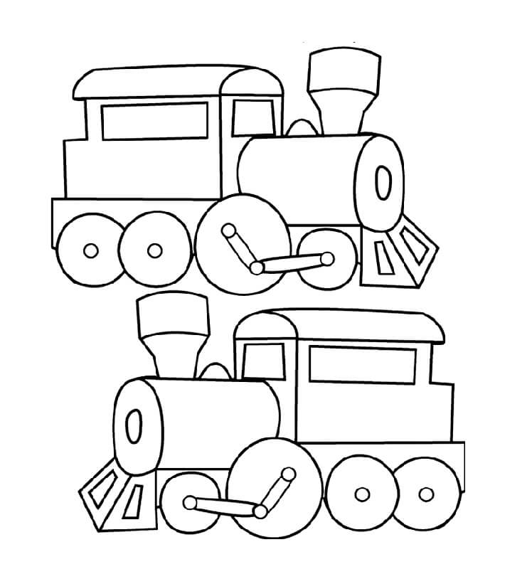 Målarbild Två Tåg Lok