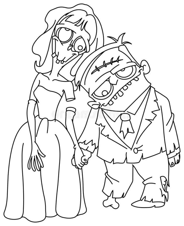 Målarbild Zombie Brud och Brudgum