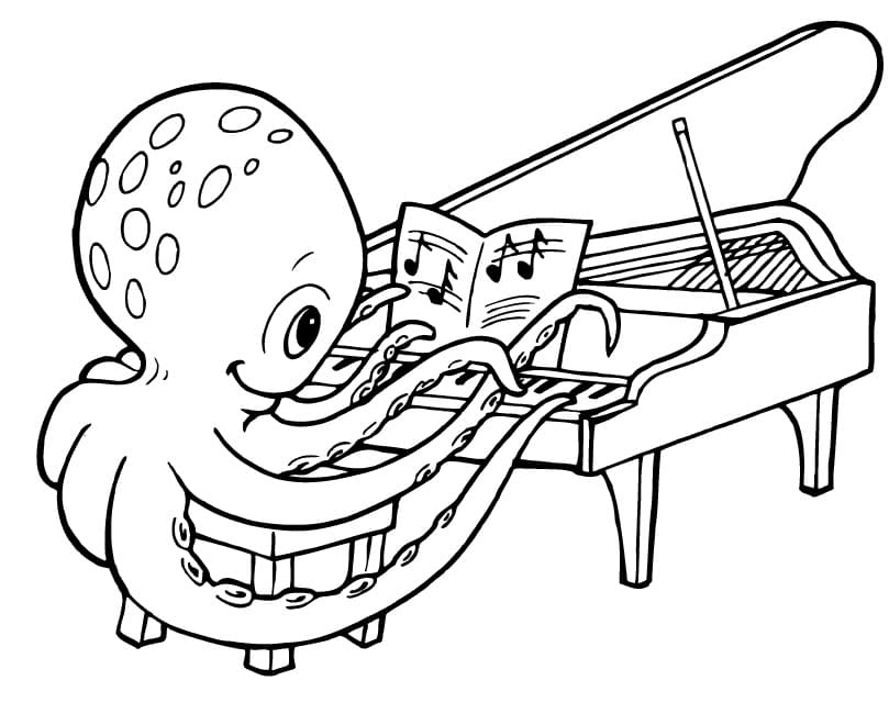 Målarbild Bläckfisk Spelar Piano