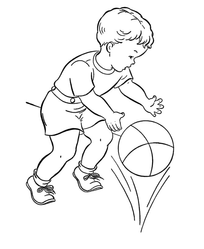 Målarbild En Pojke Spelar Basket