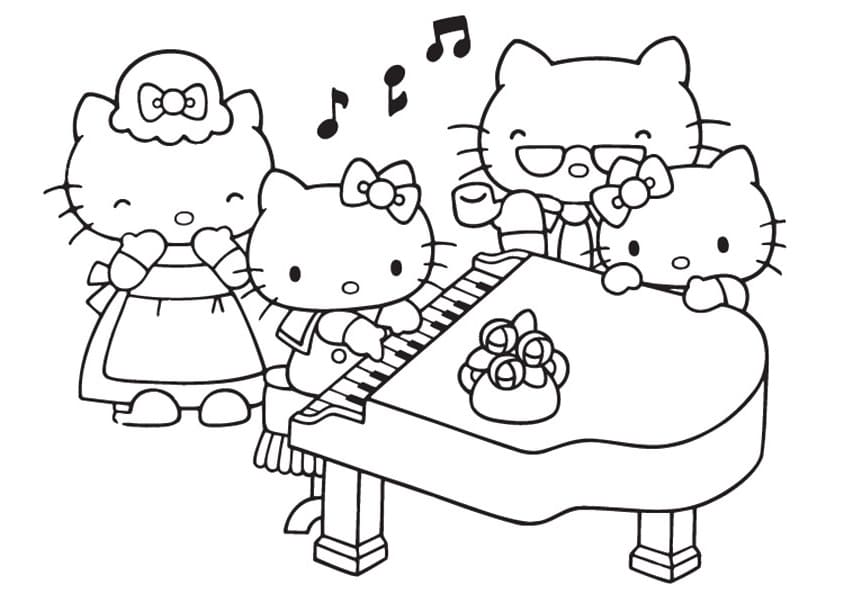 Målarbild Hello Kitty Spelar Piano