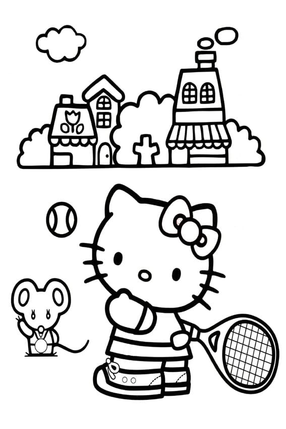 Målarbild Hello Kitty Spelar Tennis